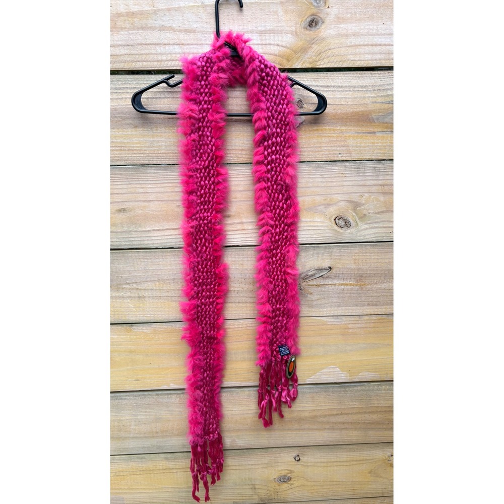 Q Hot Pink Angora Blend Woven Fuzzy Fur Trim Fringe Winter Scarf One Size NEW